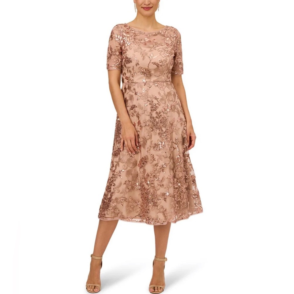 Embroidered Sequin Midi Fit & Flare Dress